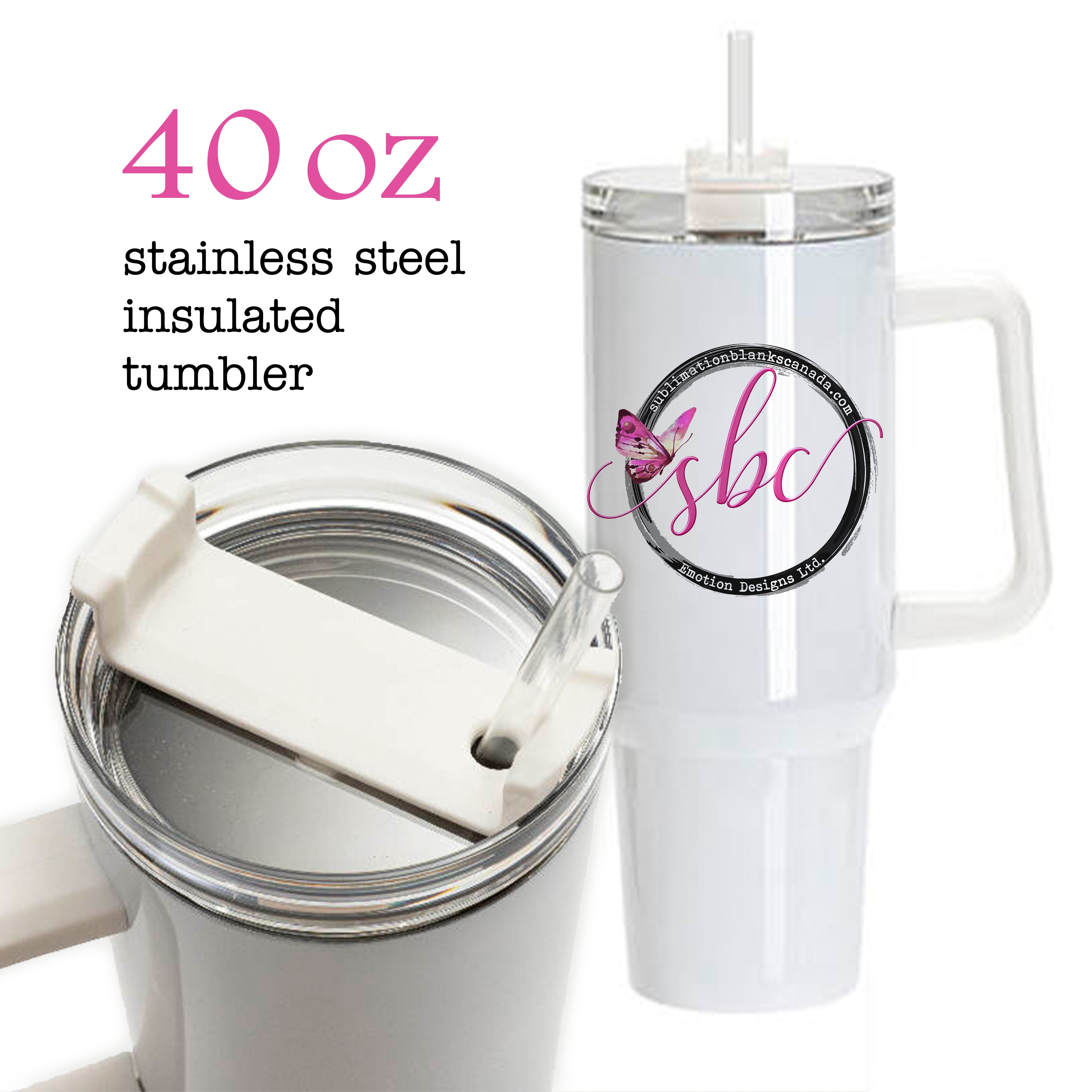 LSO 40oz Sublimation Tumbler; Insulated Stainless Steel; White 
