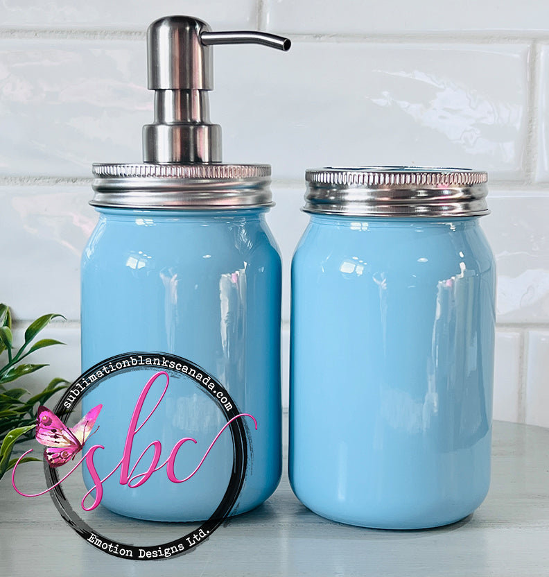 Blue Glass Mason Jar Bathroom Set for Sublimation