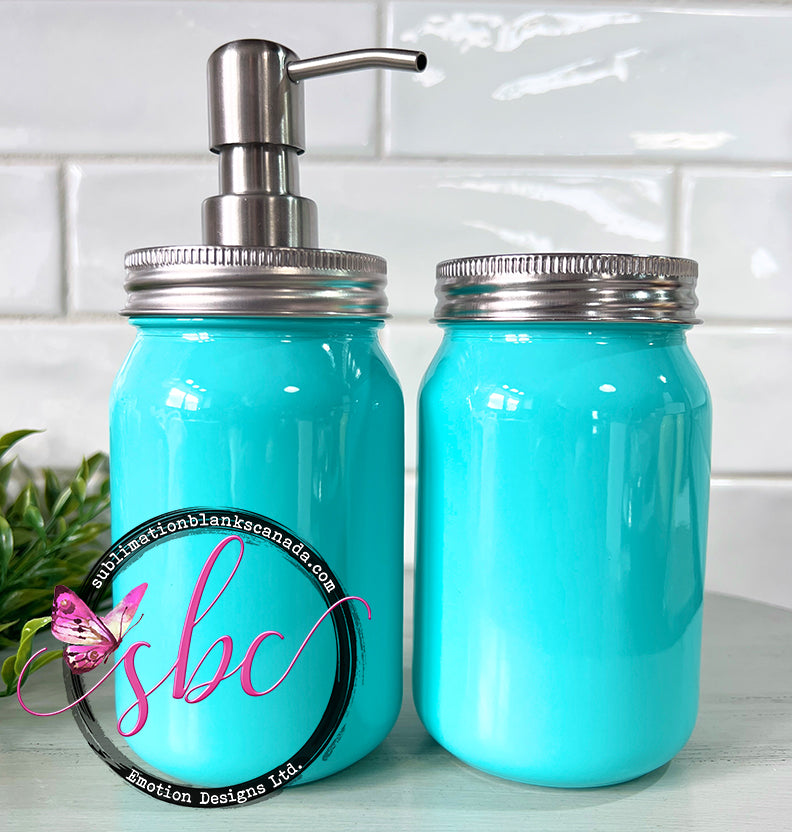Turquoise Glass Mason Jar Bathroom Set for Sublimation