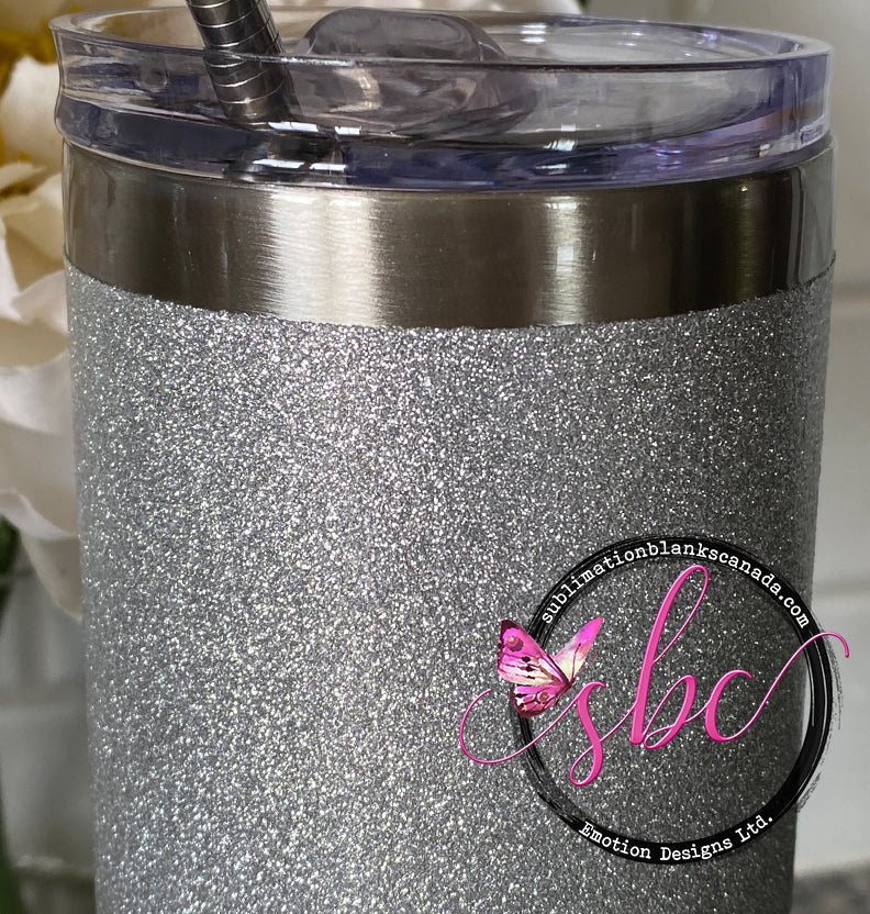 20oz Straight Skinny Glitter Tumbler Silver - Sublimation Blanks Canada - Emotion Designs Ltd.