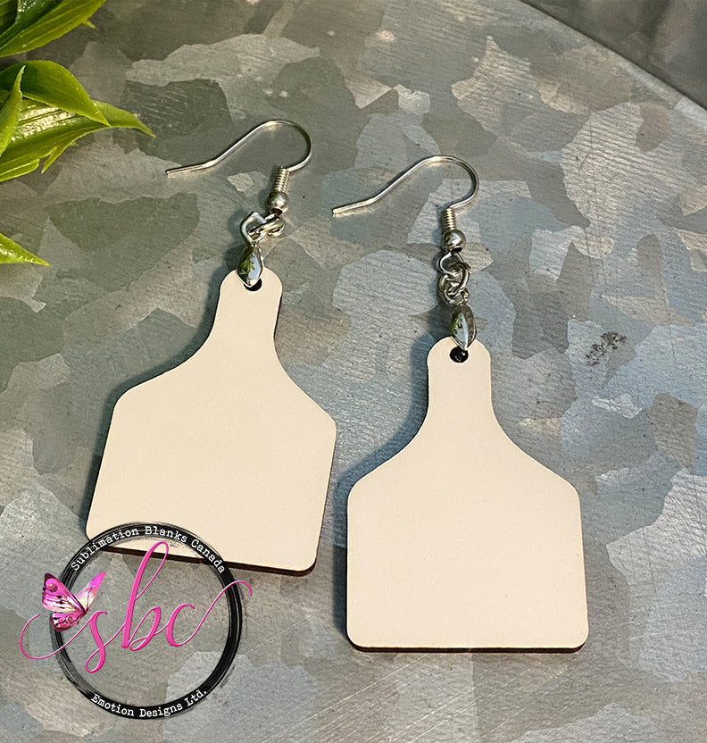 MDF Cow Tag Earrings for Sublimation - 1.5" - Sublimation Blanks Canada - Emotion Designs Ltd.