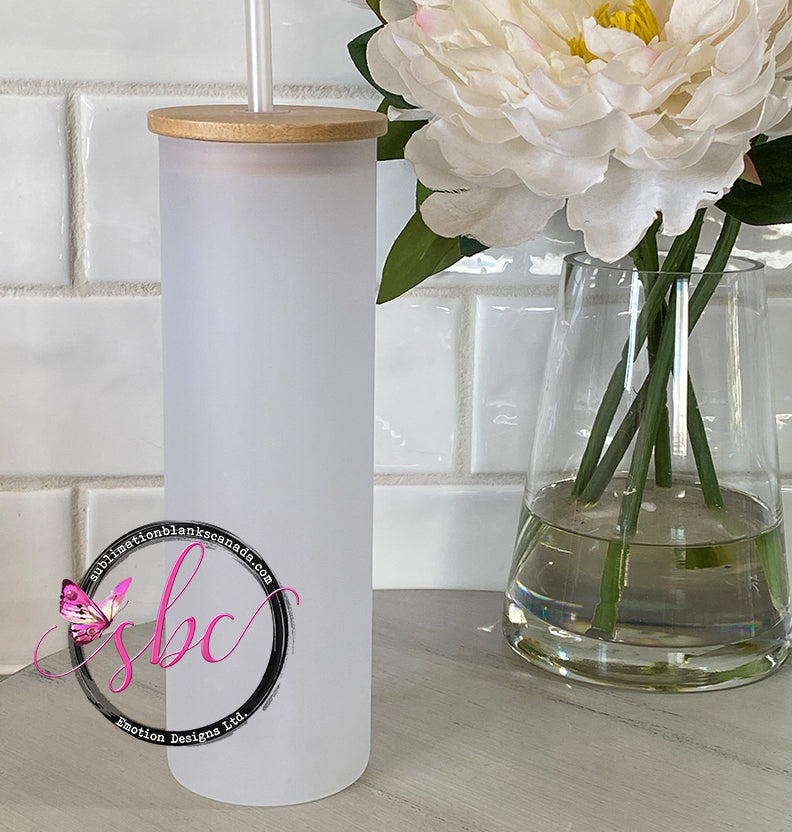 20oz Frosted Glass Sublimation Tumbler with Bamboo Lid - Sublimation Blanks Canada - Emotion Designs Ltd.