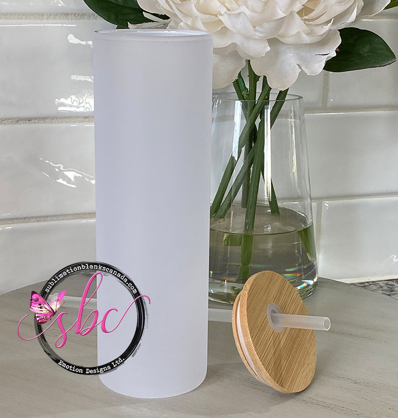 20oz Frosted Glass Sublimation Tumbler with Bamboo Lid - Sublimation Blanks Canada - Emotion Designs Ltd.