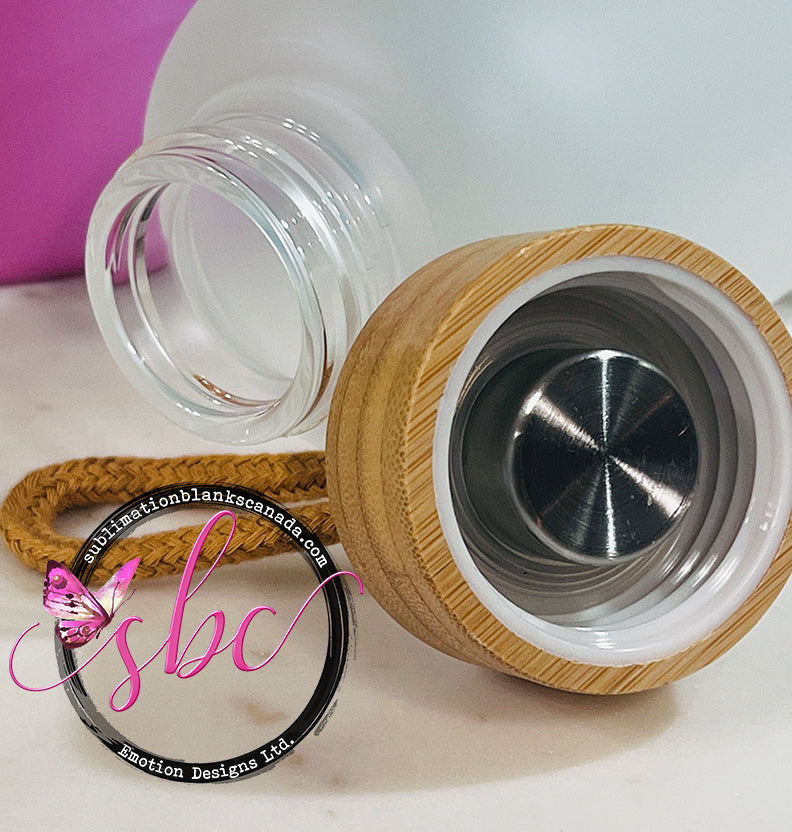Glass Water Bottle with Bamboo Lid for Sublimation - Sublimation Blanks Canada - Emotion Designs Ltd.