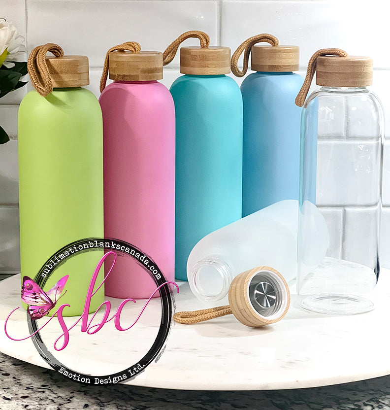 Glass Water Bottle with Bamboo Lid for Sublimation - Sublimation Blanks Canada - Emotion Designs Ltd.