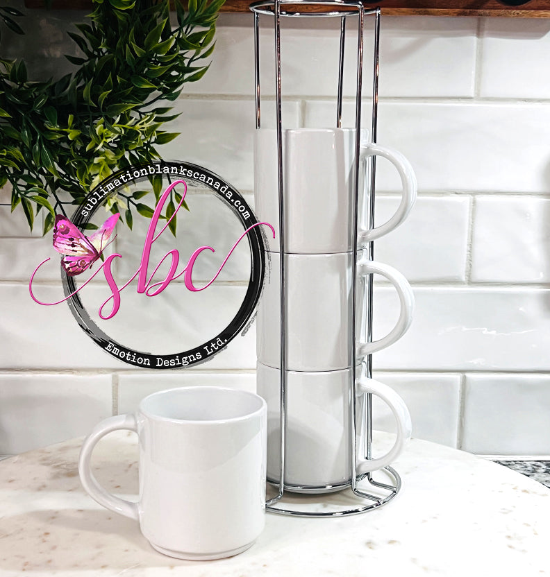 4 Stackable 8oz Coffee Mug Set with Stand