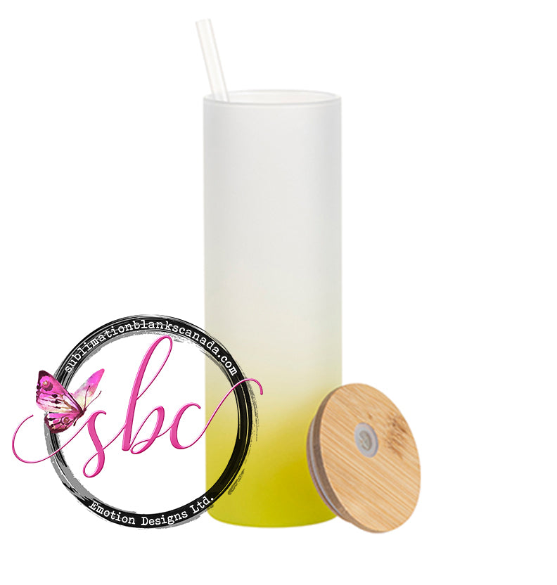 20oz Frosted Glass Sublimation Tumbler with Bamboo Lid Gradient Yellow - Sublimation Blanks Canada - Emotion Designs Ltd.