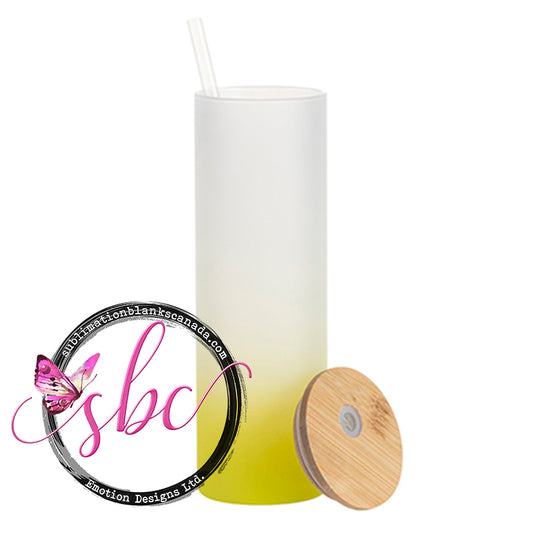 20oz Frosted Glass Sublimation Tumbler with Bamboo Lid Gradient Yellow - Sublimation Blanks Canada - Emotion Designs Ltd.