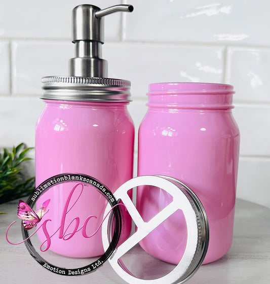 Pink Glass Mason Jar Bathroom Set for Sublimation