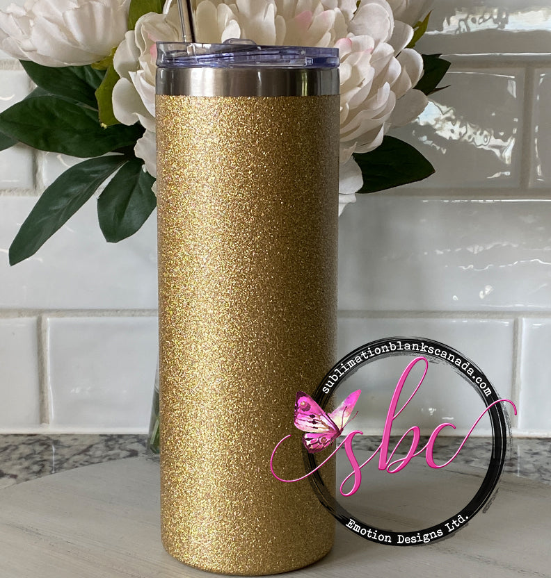 20oz Straight Skinny Glitter Tumbler Gold - Sublimation Blanks Canada - Emotion Designs Ltd.