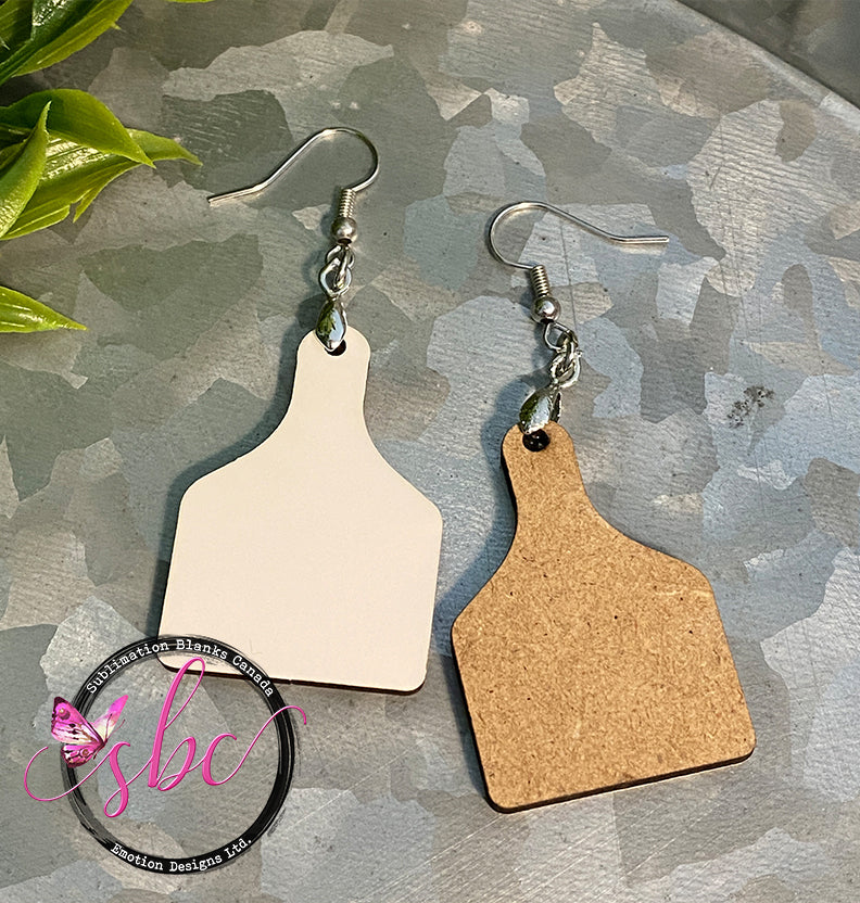 MDF Cow Tag Earrings for Sublimation - 1.5" - Sublimation Blanks Canada - Emotion Designs Ltd.