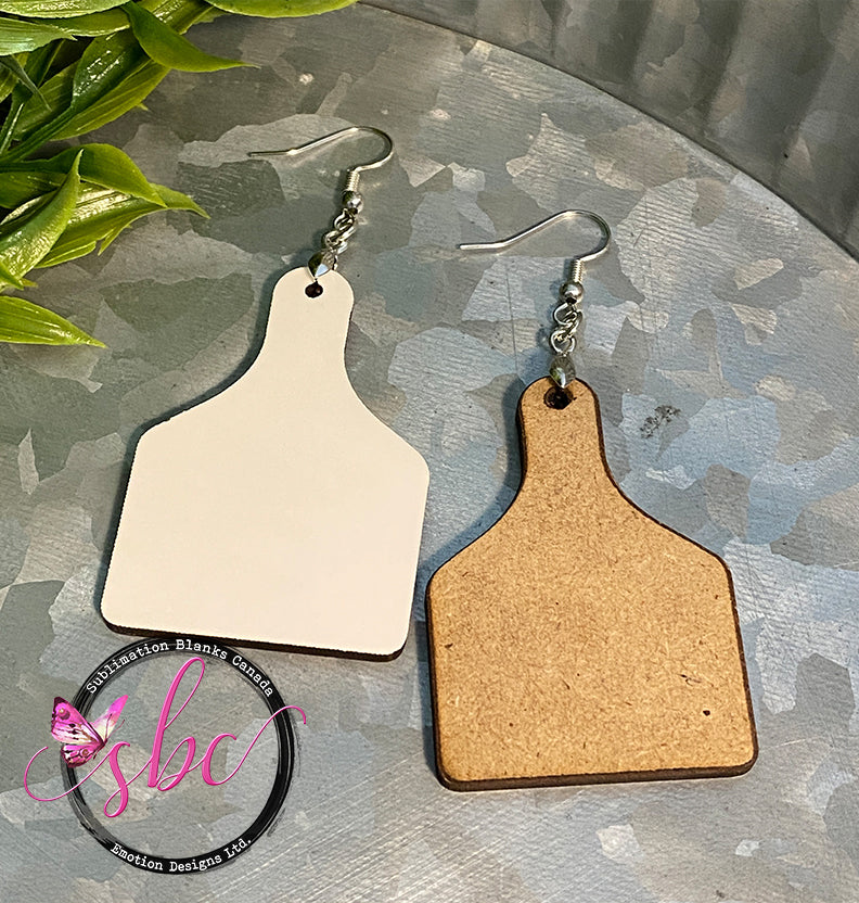 MDF Cow Tag Earrings for Sublimation - 2" - Sublimation Blanks Canada - Emotion Designs Ltd.