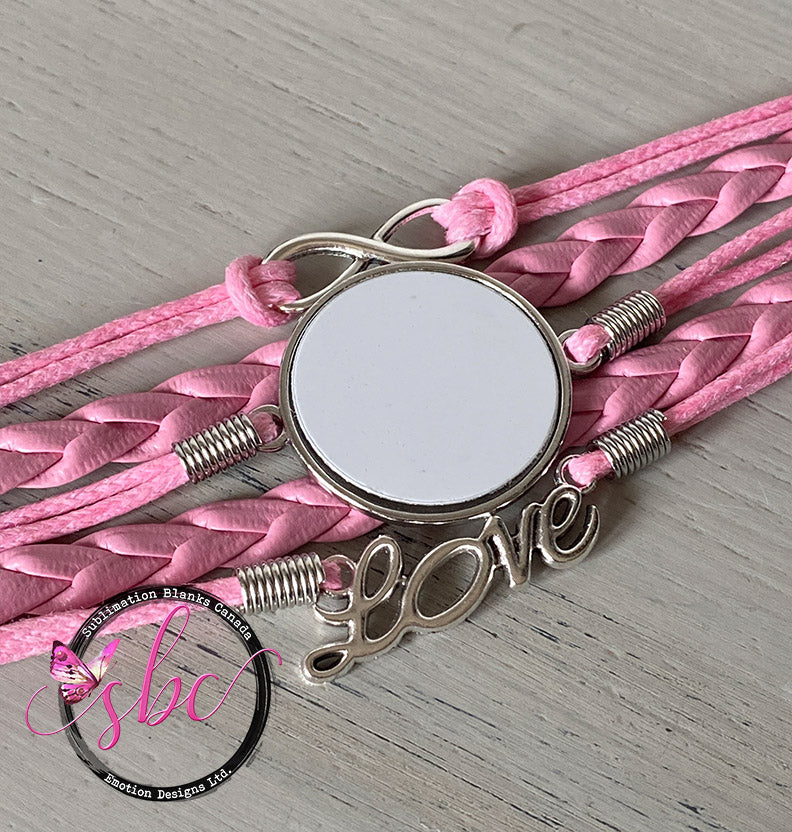Braided PU Leather Bracelet for Sublimation - Pink - Sublimation Blanks Canada - Emotion Designs Ltd.