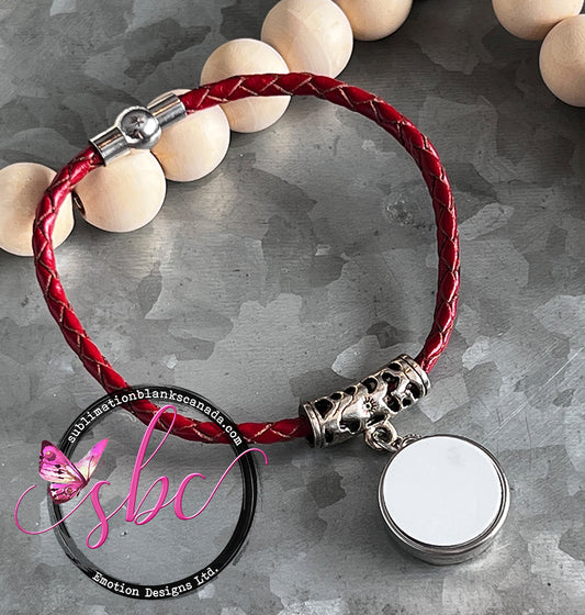 Red Braided PU Leather SNAP Bracelet for Sublimation