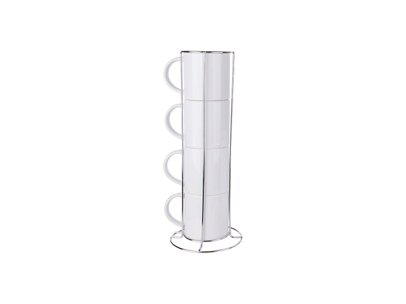 4 Stackable 8oz Coffee Mug Set with Stand